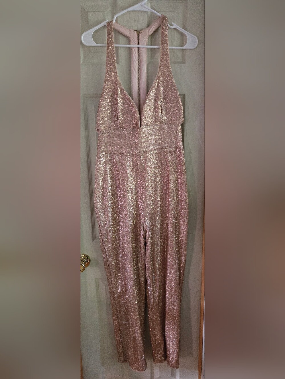 NBD Rose Gold Sequin Jumpsuit